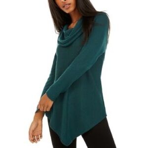 BCX lightweight ribbed dark green cowl neck Sweater and V shaped hem